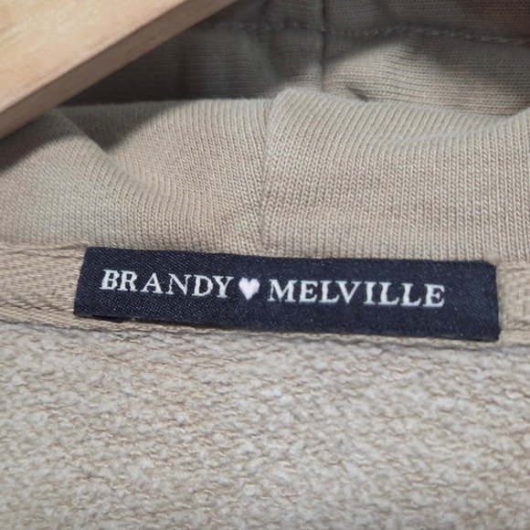Brandy Melville Tan Cropped Zip Up Hoodie Crystal Sweatshirt Women S Earthy Cozy - Picture 5 of 7